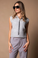 Steve Madden Clothing Karter Sweater Vest Style BN306378 in Heather Grey;Half Zip Sweater vest; 