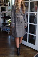 Steve Madden Clothing Shinely Trench Style BN300636BNPM in Brown Plaid Mix;Mixed Plaid Trench Coat;Steve Madden Mixed Plaid Trench; 