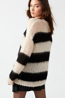 Steve Madden Elson Sweater Style BN306405BKMT;Lightweight Open Weave Sweater;Steve Madden Stripe Sweater; 