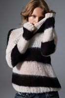 Steve Madden Elson Sweater Style BN306405BKMT;Lightweight Open Weave Sweater;Steve Madden Stripe Sweater; 