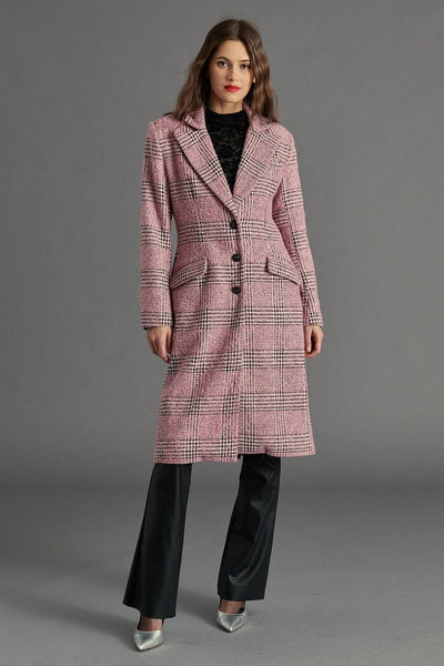 Steve Madden Gemini Coat Style BN400682 PNkC in Pink Check;Pink Plaid Long Coat;Pre Spring Coat;Steve Madden Pink Check Coat; 