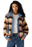 Steve Madden Kaylen Jacket Style BP402020 in Forever Blue; Denim Trim Fuzzy Plaid Jacket; Winter Jacket, Pop of Color Jacket