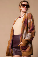 Steve Madden Lexie Cardigan Style BN306395TANN;Argyle Cardigan;Steve Madden Argyle Cardigan;Women's Grandpa Cardigan; 