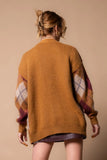 Steve Madden Lexie Cardigan Style BN306395TANN;Argyle Cardigan;Steve Madden Argyle Cardigan;Women's Grandpa Cardigan; 