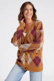 Steve Madden Lexie Cardigan Style BN306395TANN;Argyle Cardigan;Steve Madden Argyle Cardigan;Women's Grandpa Cardigan;