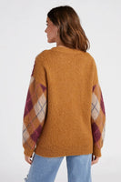 Steve Madden Lexie Cardigan Style BN306395TANN;Argyle Cardigan;Steve Madden Argyle Cardigan;Women's Grandpa Cardigan;