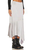 Steve Madden Lucille Skirt Style BN409831ASHG in Ash Grey;Satin Midi Skirt;Satin Flared Midi Skirt; 
