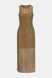 Steve Madden Nyssa Dress Style SB14185RSTM in Rust Multi. Lined Sleeveless Mesh Sheer summer maxi dress.  Summer Occasion Dress.