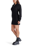 Steve Madden Rowena Dress Style BM408396BLCK in Black;black sweater dress;Half Zip wide collar sweater dress; 