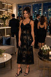 Steve Madden Willow Dress Style XB14064BLCK in Black. Polyester Line Black Lace Midi Dress. Cocktail, Date Night, Guest-Of Dress