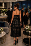 Steve Madden Willow Dress Style XB14064BLCK in Black. Polyester Line Black Lace Midi Dress. Cocktail, Date Night, Guest-Of Dress