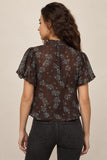 Steve Madden Apparel Lolanie Tie Neck Puff Sleeve Top Style SC09244 in Dark Espresso; 