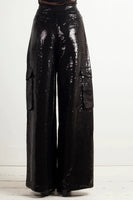 Sur Halo Everest Sequin Cargo Pant Style AB3005 in Black;Sequined cargo pant;Sequined Cargo Jogger; 