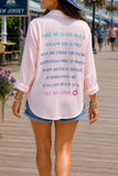 surf gypsy cover up shirt, Women's pink cover up shirt with coastal graphic print, oversized vacation shirt for beach and resort wear
