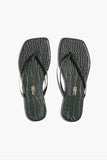 TKEES Square Toe Lily Style SQLIL-EMEC in Emerald Croc. Real Leather emerald green Croc embossed elevated Thong Flip Flop Sandal
