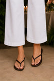 TKEES Square Toe Lily Style SQLIL-CARC in Carob Croc. women's croc leather square toe flip flop sandal.  Dress Flip Flops