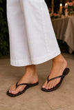 TKEES Square Toe Lily Style SQLIL-CARC in Carob Croc. women's croc leather square toe flip flop sandal.  Dress Flip Flops