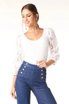 Tart Collections Clothing Calliope Top Style TN81757-N1750 in White;Ribbed Eyelet Sleeve Top; 