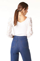 Tart Collections Clothing Calliope Top Style TN81757-N1750 in White;Ribbed Eyelet Sleeve Top; 