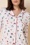The Cats Pajamas A Very Vintage Christmas Pima Knit Long-Sleeved Pajama Style 360-894-WH in White; Christmas Pajamas; Holiday Pajamas, Christmas PJ's