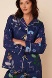 The Cats Pajamas Deerly Luxe Pima Pajama Style 360-456-NV in Navy; Women's Navy Blue Printed Cotton Pajama Set