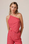 The Line and DOt Clothing Claudine Asymmetrical Top STyle LT5843M in Red; 