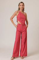 The Line and DOt Clothing Claudine Pants Style LP8615M in Red; Red Striped Wide Leg Pant