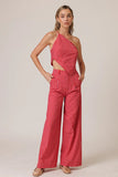The Line and DOt Clothing Claudine Pants Style LP8615M in Red; Red Striped Wide Leg Pant