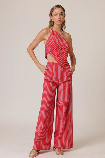 The Line and DOt Clothing Claudine Pants Style LP8615M in Red; Red Striped Wide Leg Pant