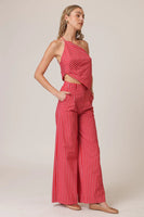 The Line and DOt Clothing Claudine Pants Style LP8615M in Red; Red Striped Wide Leg Pant