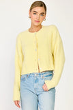 The Line and Dot Clothing Buttercup Cardigan Style LT5973L-1 in Light Yellow;  Soft Slightly Cropped Spring Cardigan