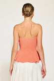 The Line and Dot Clothing Saffy Peplum Top Style LT4657B in Coral; Knit Corset Style Strapless Top; Summer Strapless Top