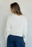 Things Between Clothing Piper Cardigan Style TBW13321 in Ivory, White Button Front Relaxed Fit Cardigan with little blue hearts