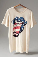 Urban Daizy Betty USA Tongue Graphic Tee Style UDT21187 in Cream;USA Tongue Graphic Tee; 