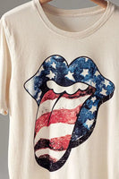 Urban Daizy Betty USA Tongue Graphic Tee Style UDT21187 in Cream;USA Tongue Graphic Tee; 