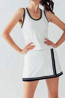 Urban Daizy Bray Waistband Colorblock Trim Skorts style UDAP6329 in White;Tennis Skort;Pickleball Skort; 