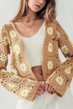 Urban Daizy Cher Daisy Pattern Knit Corchet Cardigan Sweater Style UDSTA1639-R in Taupe;Crochet Floral Cardigan; 
