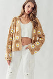 Urban Daizy Cher Daisy Pattern Knit Corchet Cardigan Sweater Style UDSTA1639-R in Taupe;Crochet Floral Cardigan; 
