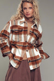 Urban Daizy Clothing Plaid Button-Down Jacket Style UD80115JH in Clay Plaid;Plaid Shirt Jacket;Plaid Fall Shacket; 