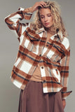 Urban Daizy Clothing Plaid Button-Down Jacket Style UD80115JH in Clay Plaid;Plaid Shirt Jacket;Plaid Fall Shacket; 