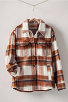 Urban Daizy Clothing Plaid Button-Down Jacket Style UD80115JH in Clay Plaid;Plaid Shirt Jacket;Plaid Fall Shacket; 
