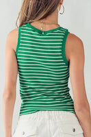 Urban Daizy Jade Stripe Rib Tank Top Style UDFF-292 in Green;Green Knit Tank Top;Striped Ribbed Tank Top; 