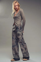 Urban Daizy Lace Trim Button-Front Ribbed Knit Top Style 0203-2932 in Grey; Lace Trim Button Front Ribbed Knit Top