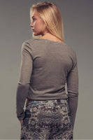 Urban Daizy Lace Trim Button-Front Ribbed Knit Top Style 0203-2932 in Grey; Lace Trim Button Front Ribbed Knit Top