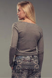 Urban Daizy Lace Trim Button-Front Ribbed Knit Top Style 0203-2932 in Grey; Lace Trim Button Front Ribbed Knit Top