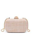 Urban Expressions Kayden Evening Bag Style 62440 in Pink-Natural. Woven texture with raised floral embroidery spring summer even clutch with added chain crossbody strap