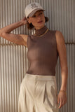Varley Clothing Anastasia Rib Knit Tank Style VAR02749 ASTA in ASh Taupe; Brown Ribbed Sleeveless Fall Roll Neck Turtle Neck Top