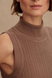 Varley Clothing Anastasia Rib Knit Tank Style VAR02749 ASTA in ASh Taupe; Brown Ribbed Sleeveless Fall Roll Neck Turtle Neck Top
