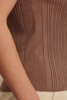 Varley Clothing Anastasia Rib Knit Tank Style VAR02749 ASTA in ASh Taupe; Brown Ribbed Sleeveless Fall Roll Neck Turtle Neck Top