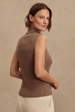 Varley Clothing Anastasia Rib Knit Tank Style VAR02749 ASTA in ASh Taupe; Brown Ribbed Sleeveless Fall Roll Neck Turtle Neck Top